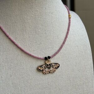 Whimsigothical Pink Beaded Necklace with Moonlit Moth Pendant